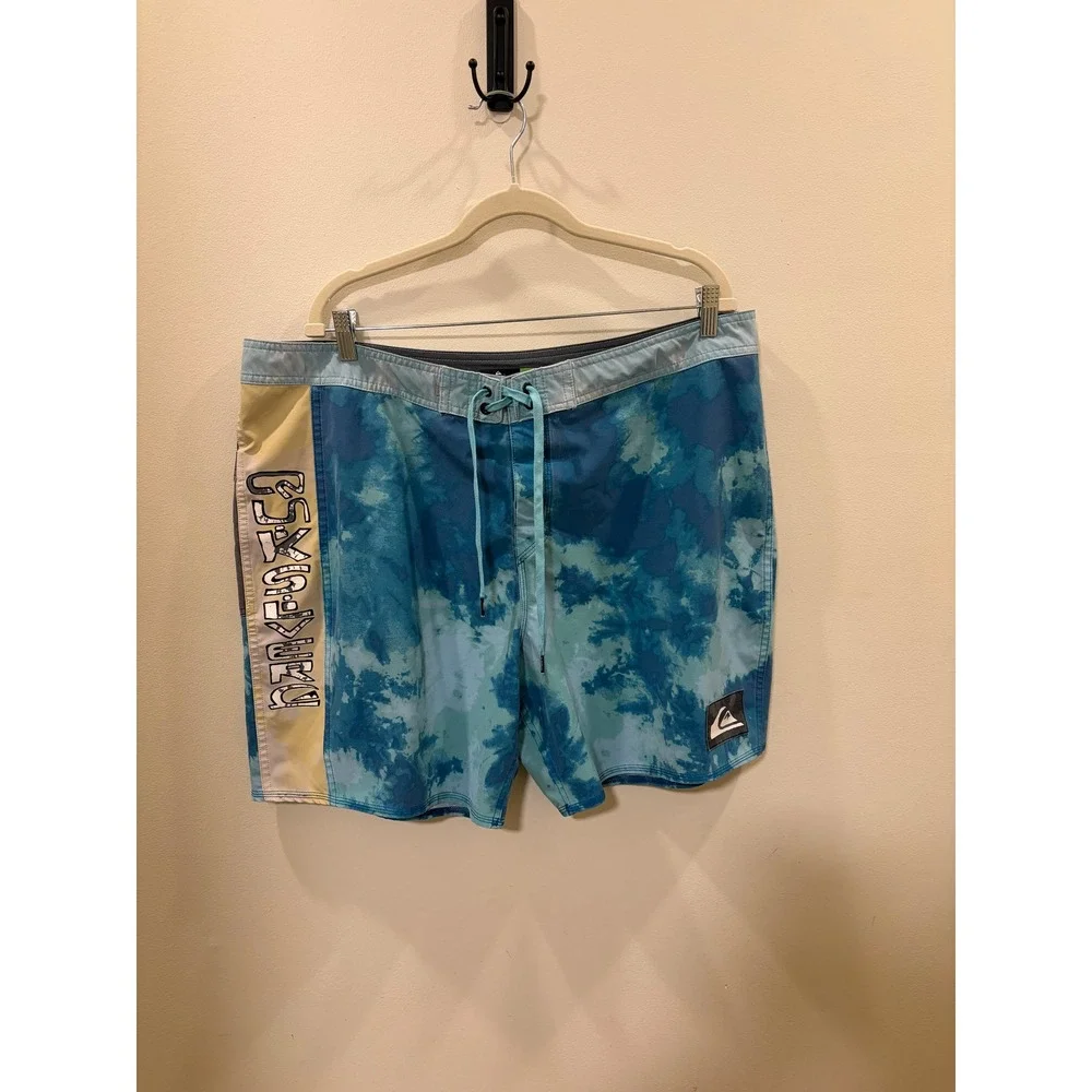 Quiksilver Highline Mens Blue Tie Dye Board Shorts Swim Trunks Size 40